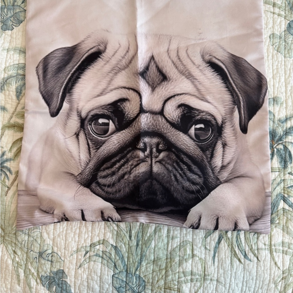 SHEIN Black and Cream Pug Pillow Case